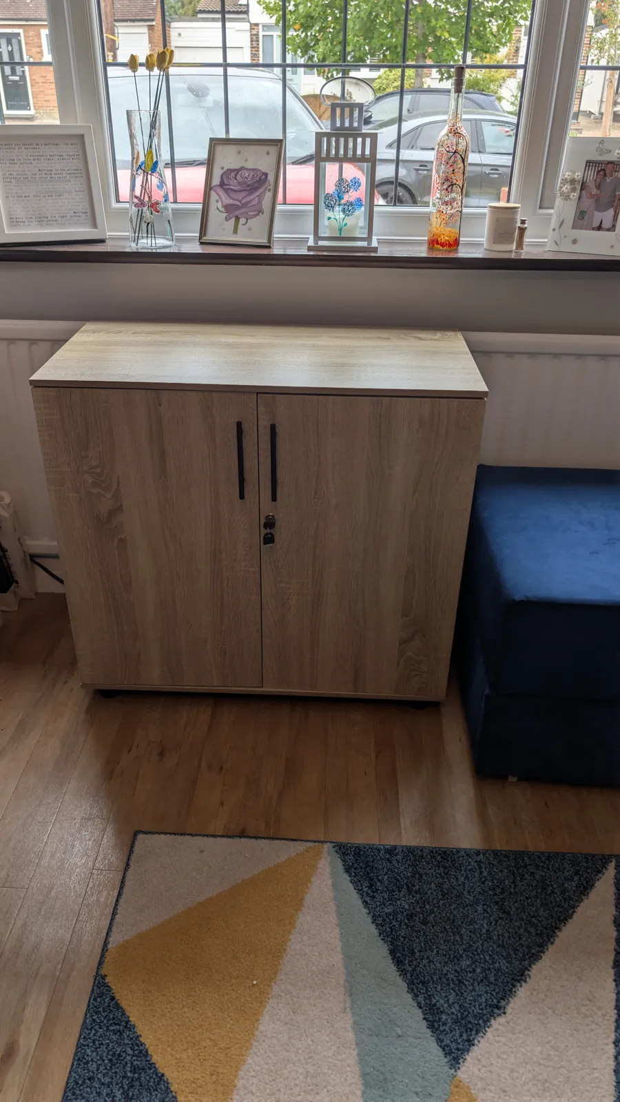 Oak two-door cupboard assembled