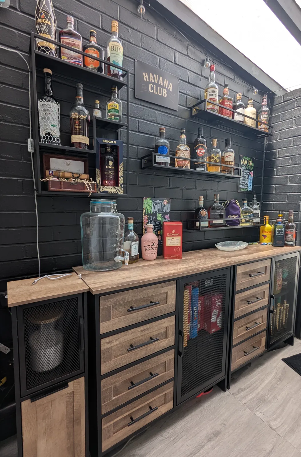 Outdoor bar unit and bottle shelves fitted